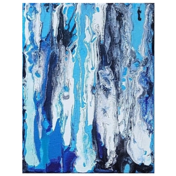 Hand Crafted Other - Hand Crafted Blue and White Abstract Design 11x14 Inches Canvas Painting